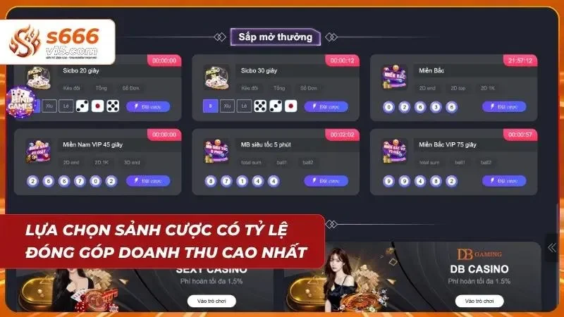Khuyến Mãi S666 – Tổng Hợp Ưu Đãi Hấp Dẫn Cho Hội Viên 2026 7 So sánh các sảnh chơi theo tỷ lệ tích lũy doanh thu