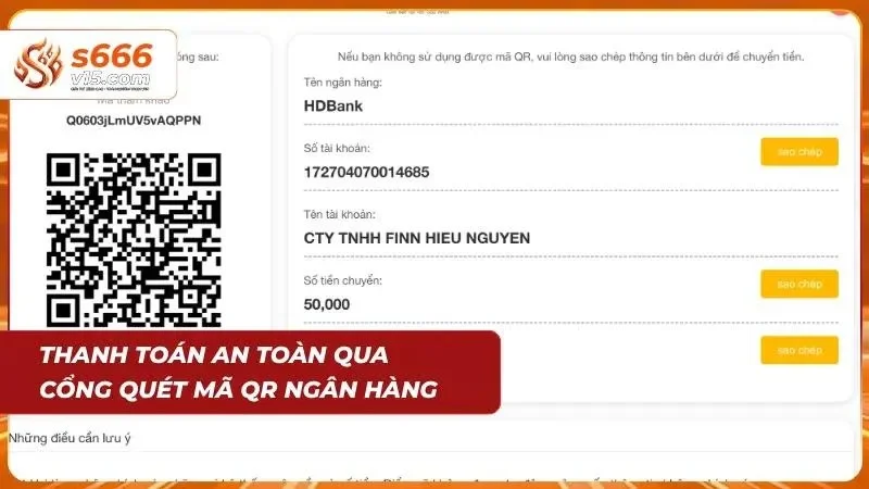 Nạp Tiền S666 - Hướng Dẫn Nạp Xu Nhanh Chóng Và An Toàn 3 Thanh toán bằng QR ngân hàng cực dễ